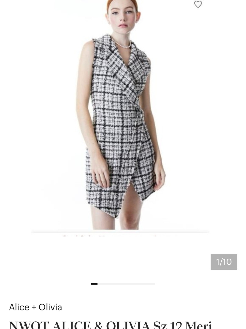 Alice + Olivia Black and White Tweed Wrap Mini Dress